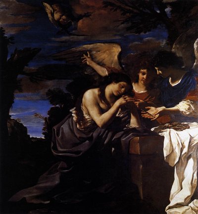 Magdalena und zwei Engel von Giovanni Francesco Barbieri